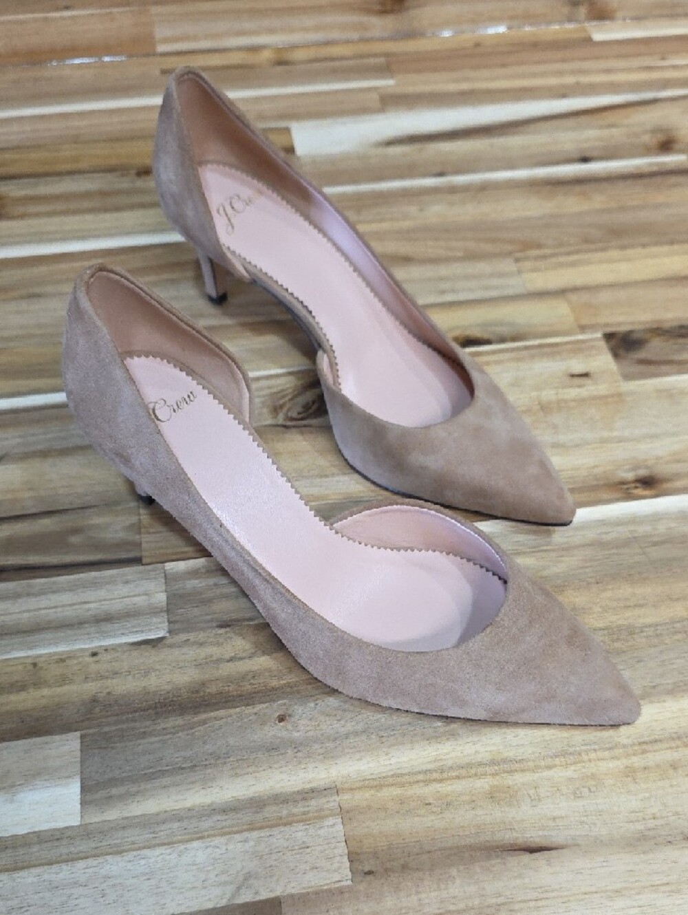 J.Crew Lucie Suede D'Orsay Pointed Toe Pumps Ashen Brown Tan Heel Size 6 - Picture 5 of 9